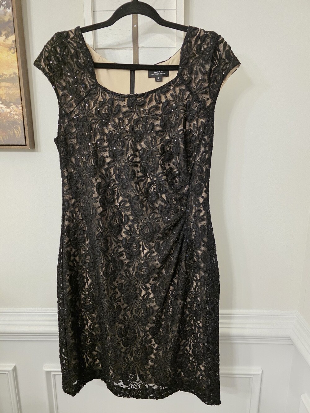 Tahari Arthur S. Levine Black Lace Sheath Cocktail Dress Size 12